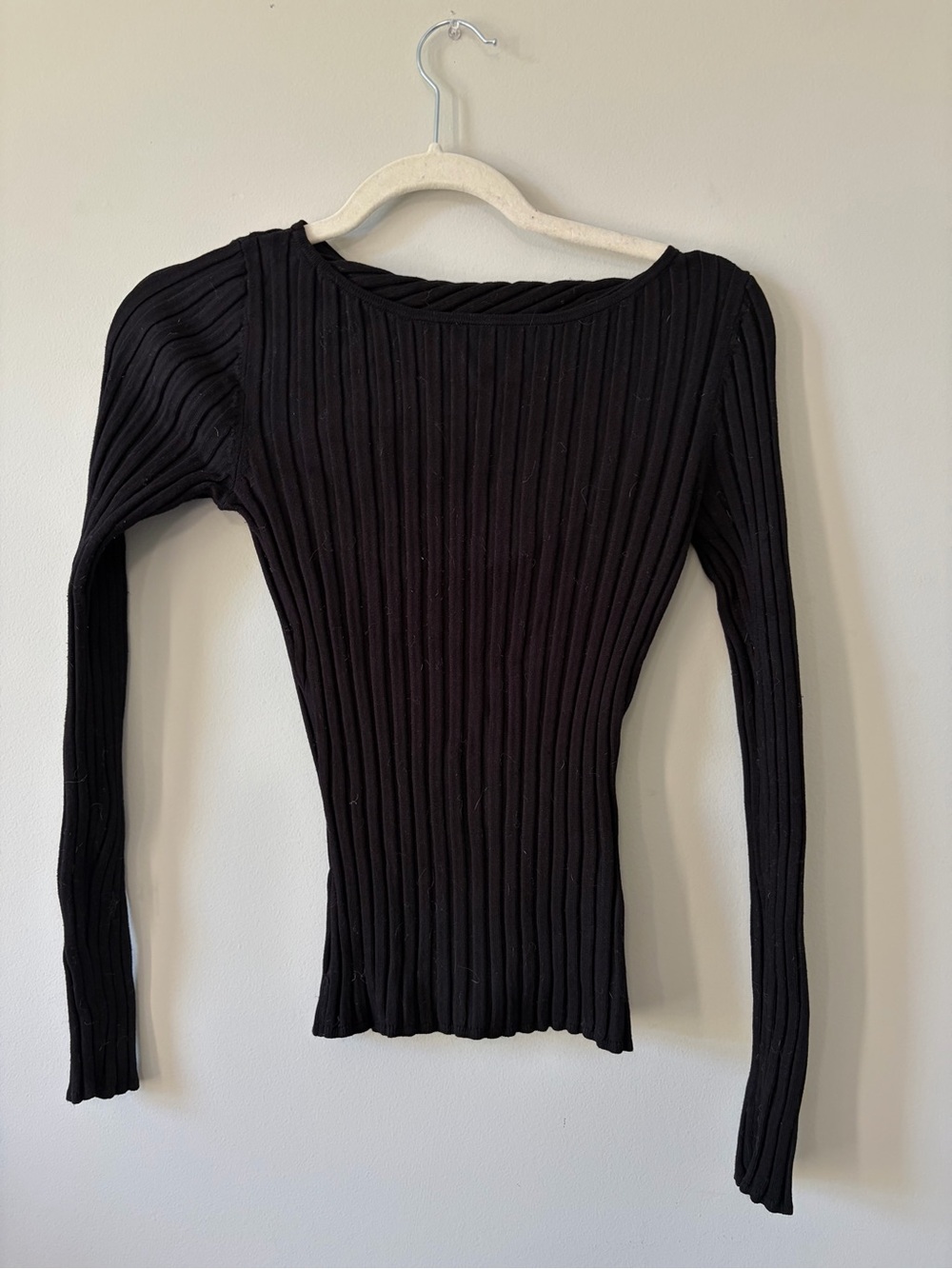 H&M Black Ribbed Boatneck Long Sleeve Top